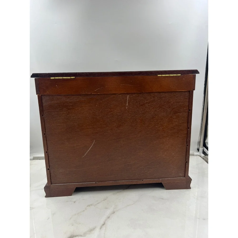 Vintage Wooden Jewelry Armoire Chest 10 Drawer Etched Glass Rotating Carousel